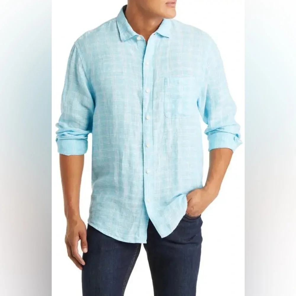 EUC Tommy Bahama Men's Ventana Linen Button Down Shirt – Horizon Blue - XLarge - Picture 1 of 6
